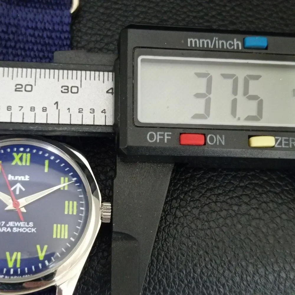 Vintage 1985 HMT Manual Wound Mens Silver Watch & Green accents